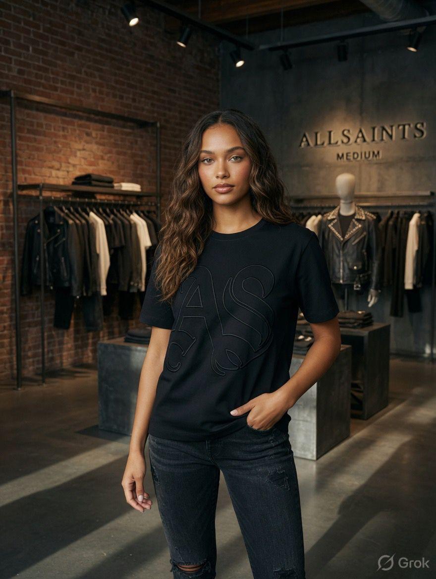 Premium AllSaints black cotton T-shirt for women
