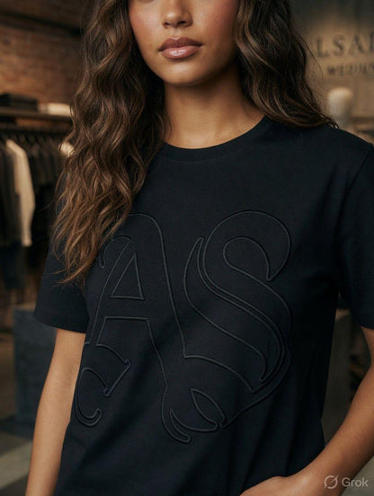 AllSaints black 3D embroidered casual women's tee
