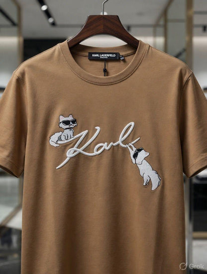 Women's Karl Lagerfeld beige 245 GSM Lycra T-shirt
