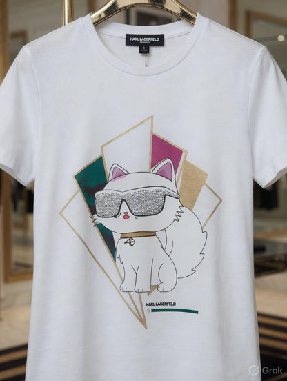 Women's Karl Lagerfeld white 245 GSM Lycra T-shirt
