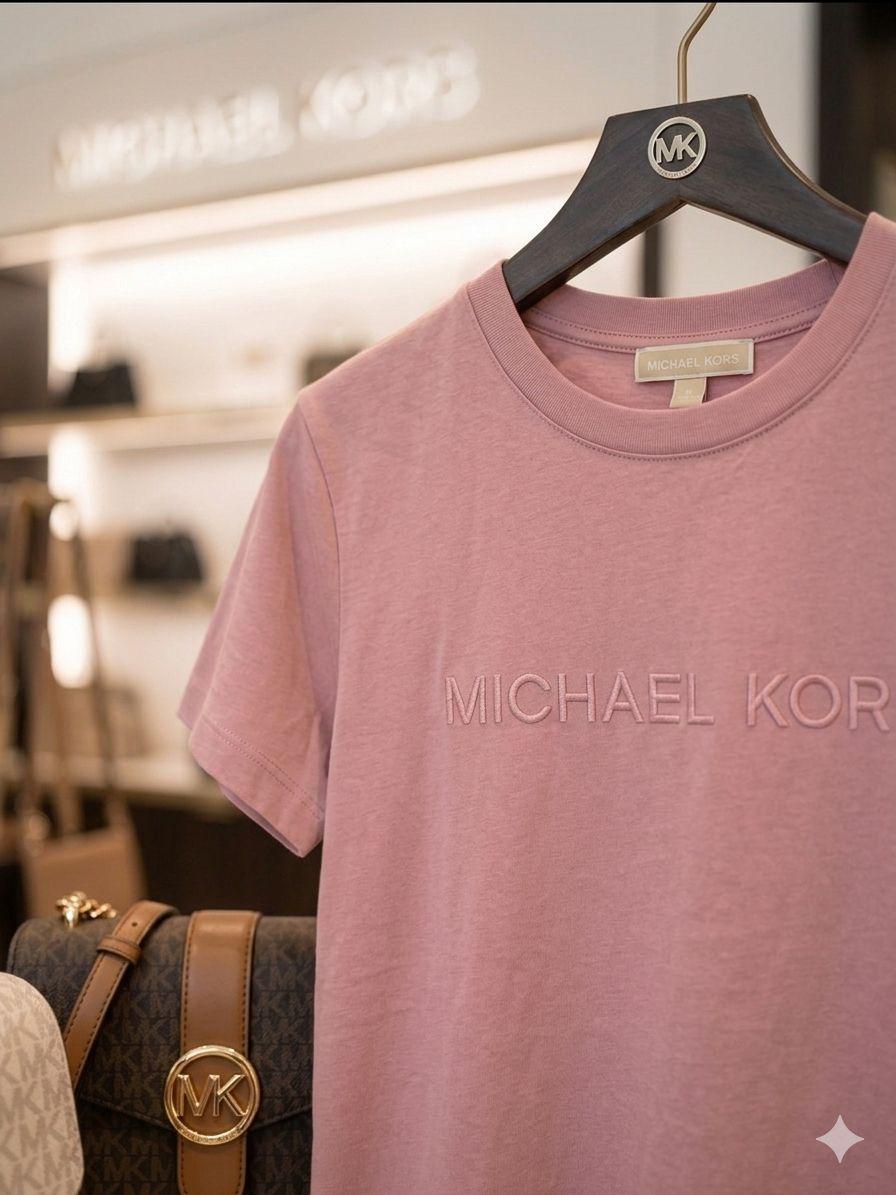 MK pink premium cotton Lycra crew neck T-shirt for women
