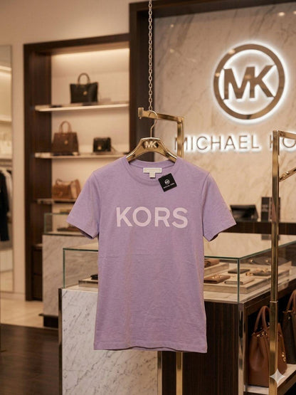 MK lilac premium cotton Lycra crew neck T-shirt for women
