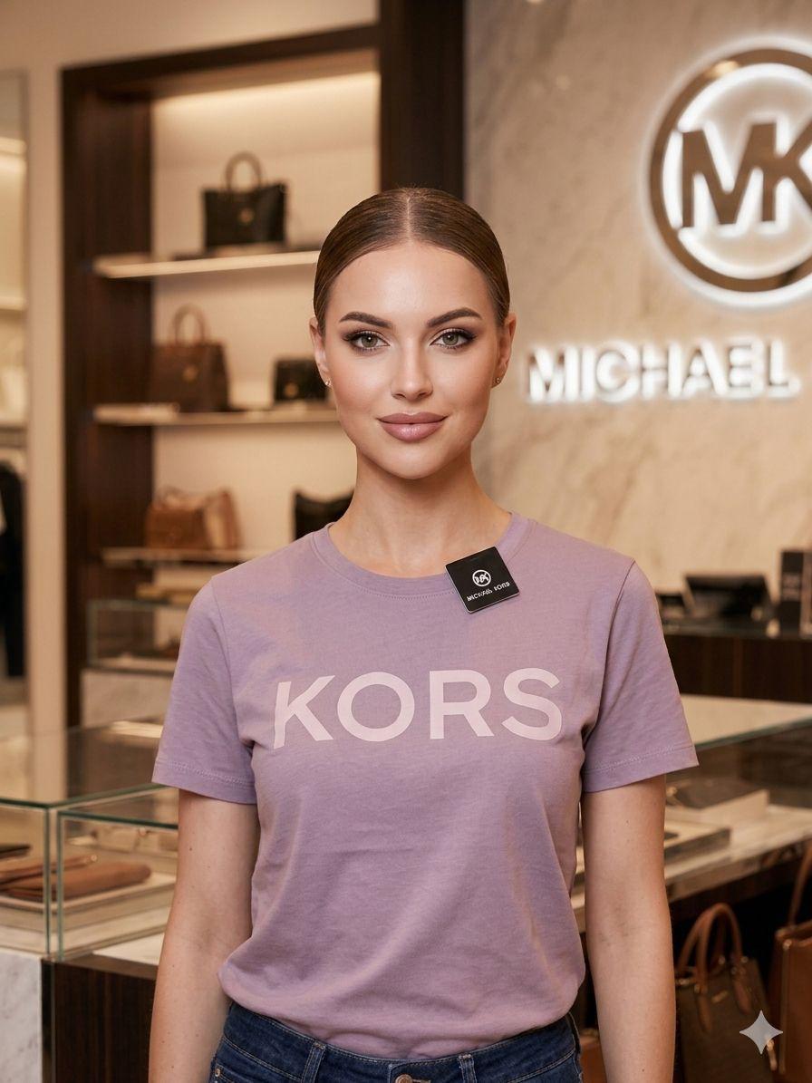 MK lilac designer crew neck women's tee
