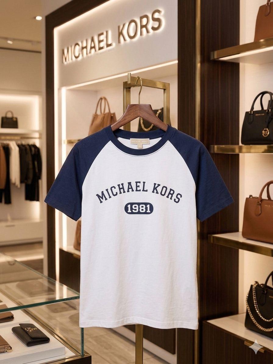 MK navy premium cotton Lycra crew neck T-shirt for women
