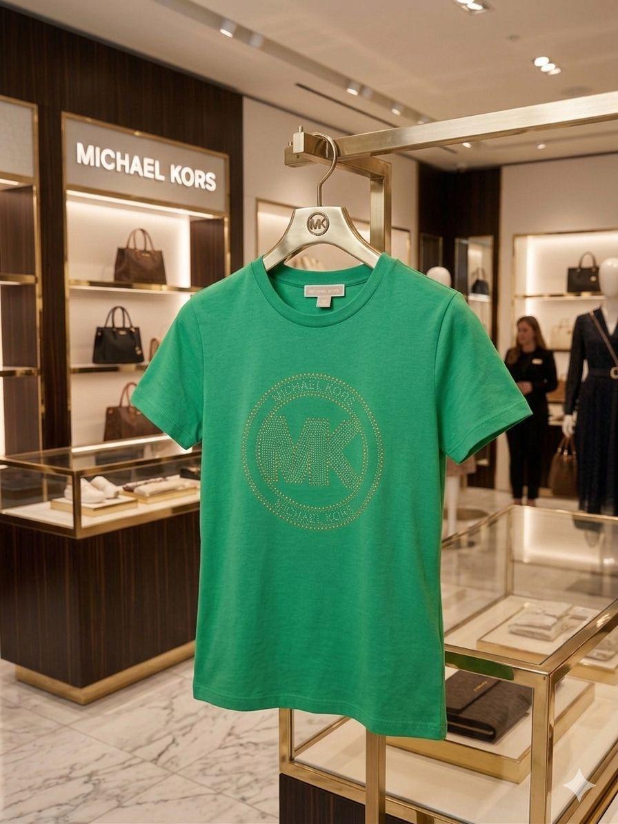 MK green premium cotton Lycra crew neck T-shirt for women
