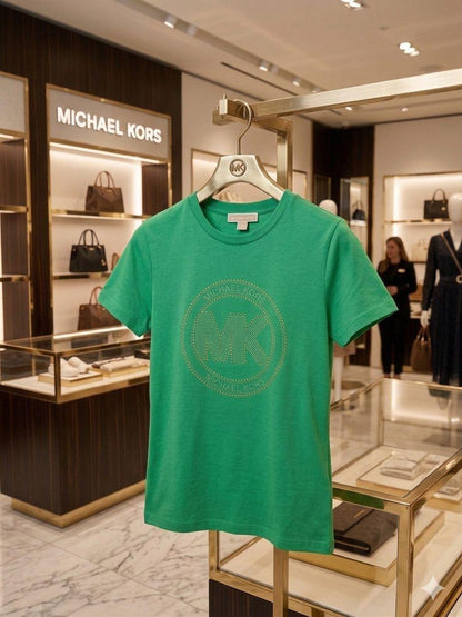 MK green premium cotton Lycra crew neck T-shirt for women
