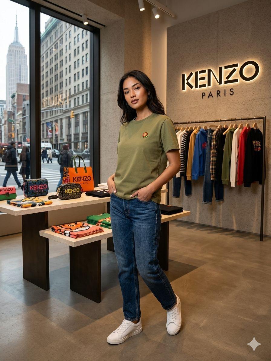 Premium Kenzo green Lycra T-shirt for women
