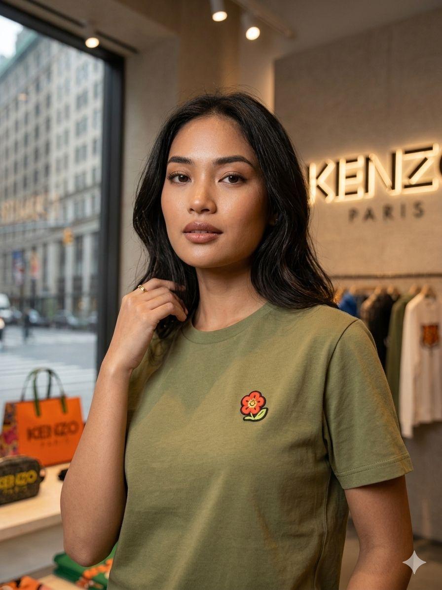 Women's Kenzo green 245 GSM casual T-shirt
