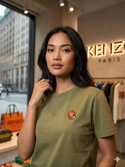 Women's Kenzo green 245 GSM casual T-shirt
