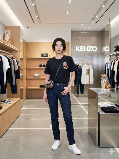 Premium Kenzo black Lycra T-shirt for women
