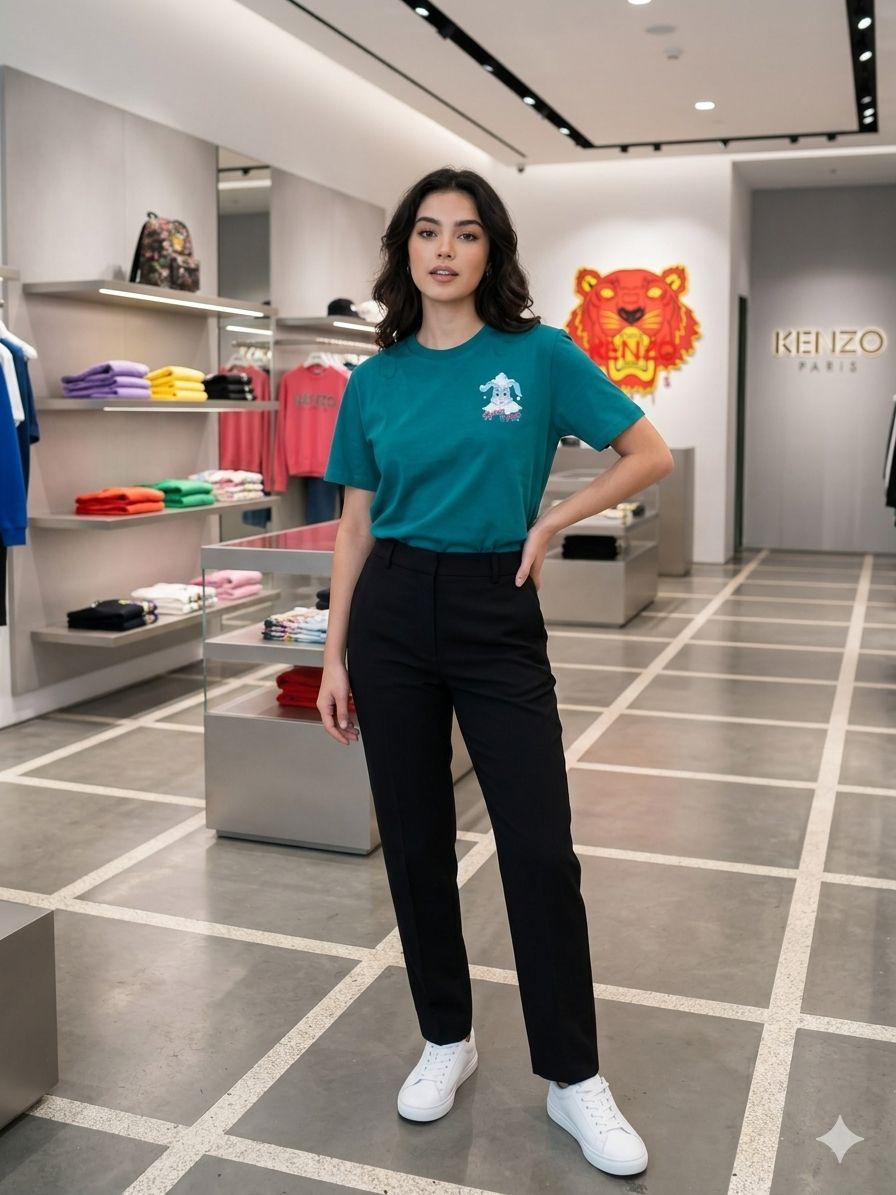 Women's Kenzo teal blue 245 GSM casual T-shirt
