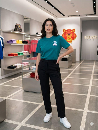 Women's Kenzo teal blue 245 GSM casual T-shirt
