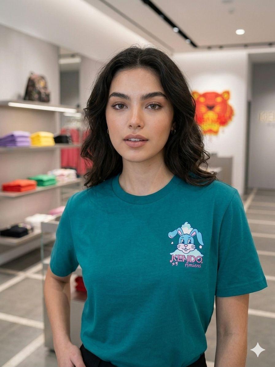 Kenzo teal blue premium relaxed fit Lycra T-shirt for women
