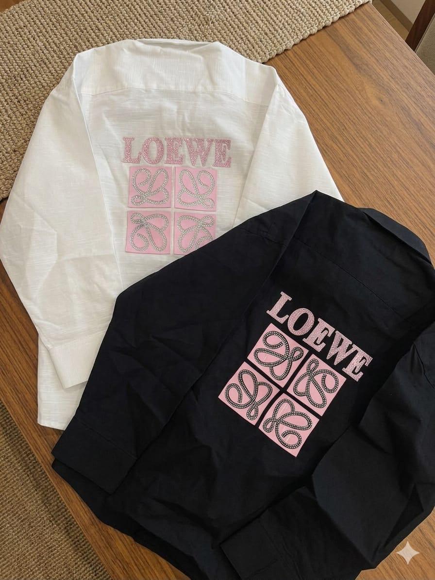LOEWE women's t shirt black and white premium womens summer tops
