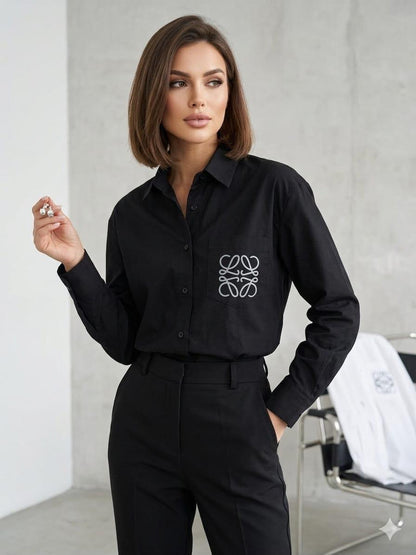 LOEWE black women's cotton Oxford button-up shirt womens summer top
