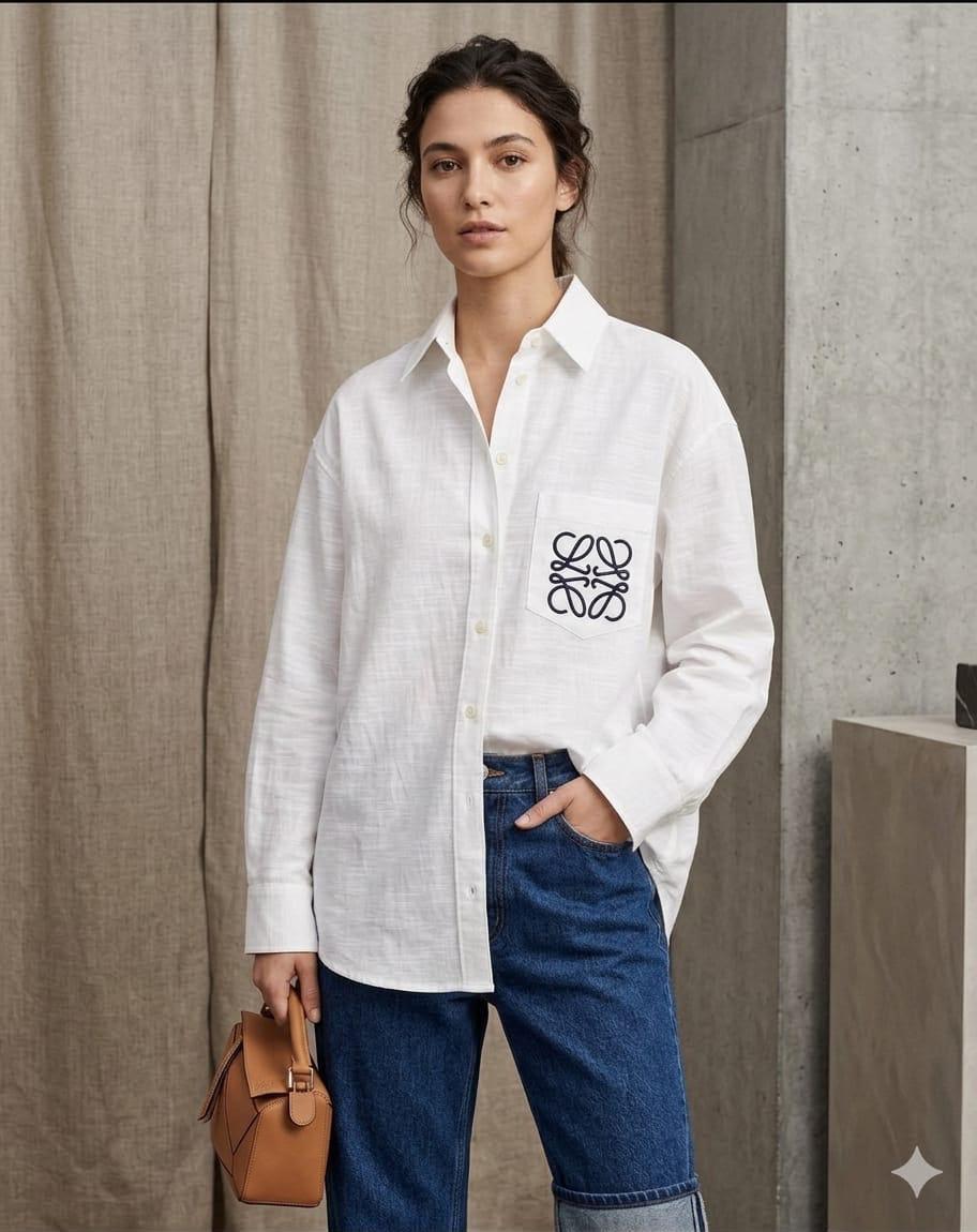 LOEWE white women's cotton Oxford shirt premium womens summer tops
