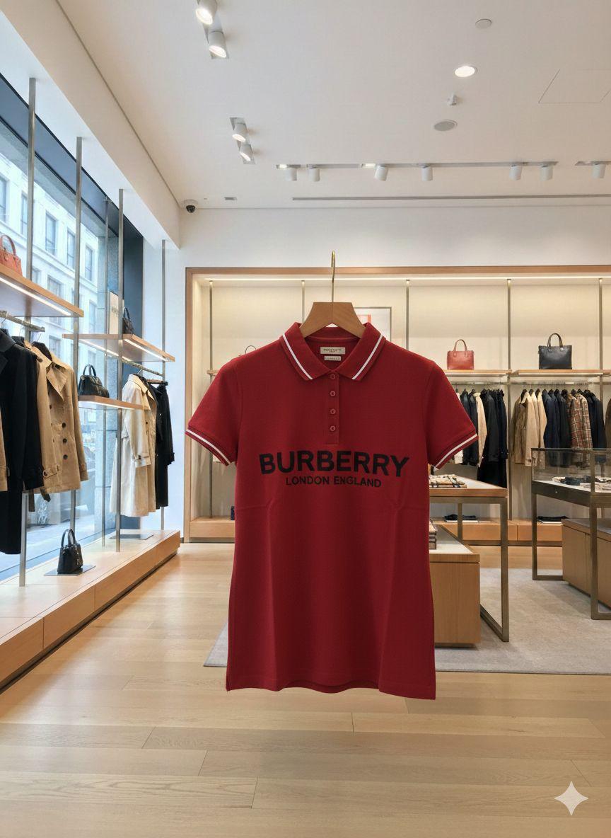 Burberry red women's polo t shirt premium cotton
