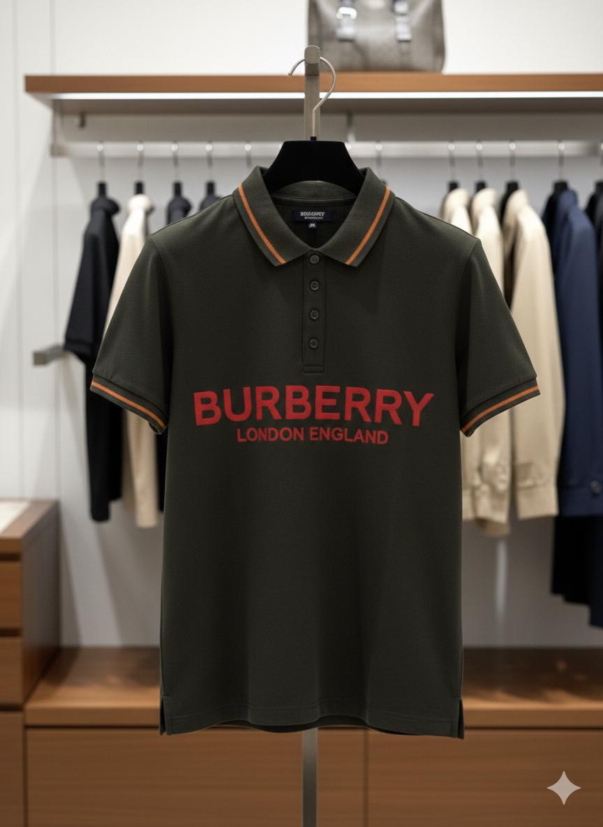 Burberry olive green women's polo t shirt premium cotton
