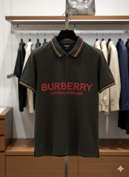 Burberry olive green women's polo t shirt premium cotton
