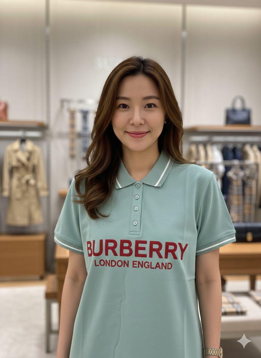 Burberry Teal Green women's t shirt collar cotton polo

