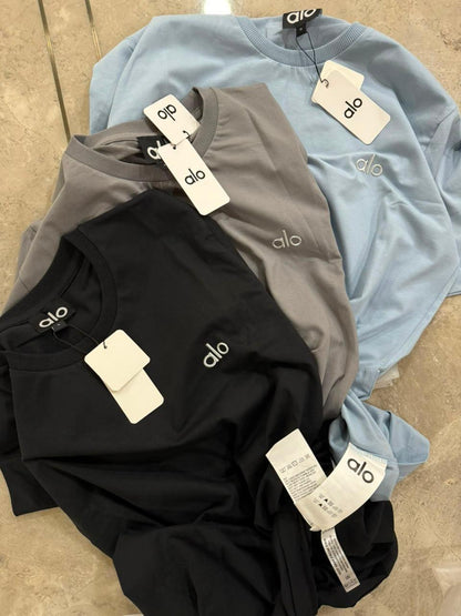 ALO women's t shirt in White Grey Green Sky Blue and Black
