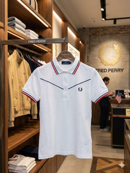 Fred Perry white women's polo t shirt cotton premium summer top
