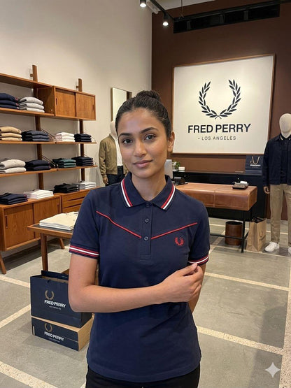 Navy womens summer tops with embroidered logo
