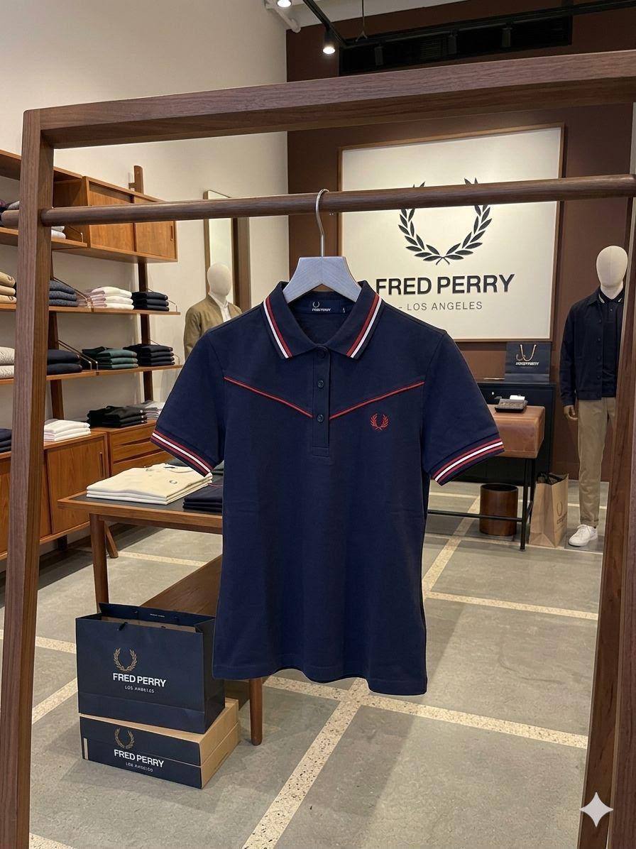 Fred Perry navy women's polo t shirt cotton premium summer top
