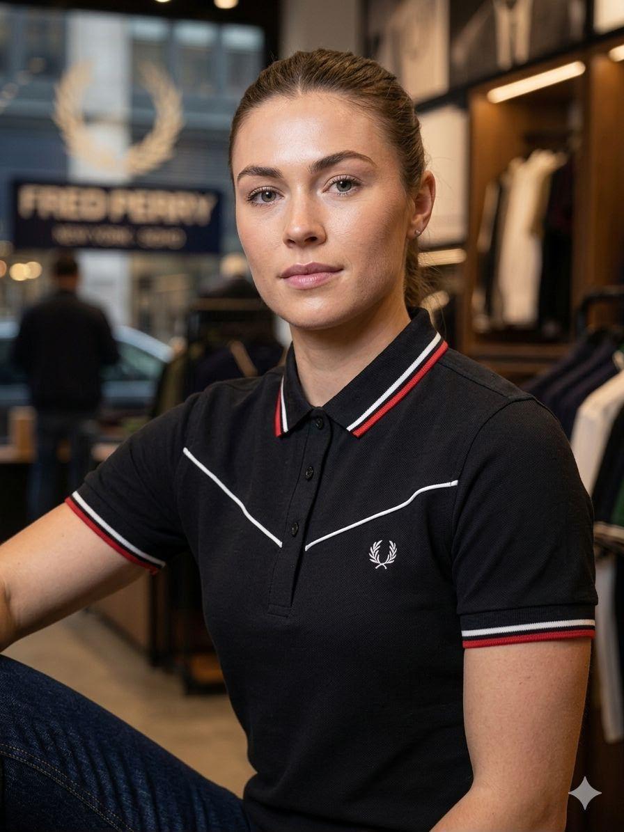 Fred Perry black western women's wear clothing polo tee
