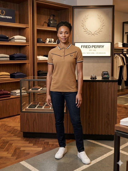 Brown womens summer tops with embroidered logo
