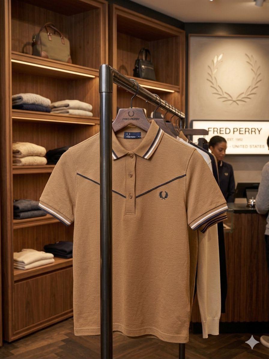 Fred Perry brown women's polo t shirt cotton premium summer top
