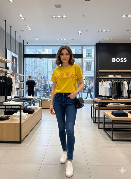 Premium yellow women's t shirt with stone work
