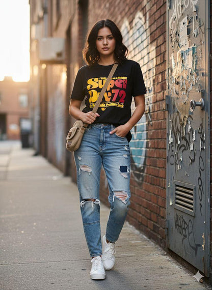 Premium black women's t shirt with DTF print
