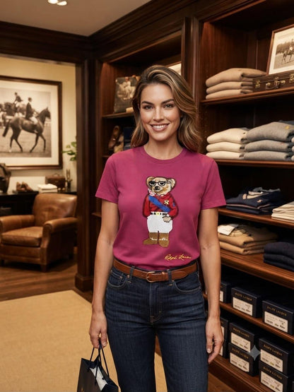 Premium onion pink women's t shirt with Bear patch
