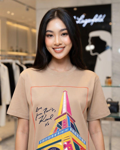 Karl Lagerfeld beige western women's wear clothing tee
