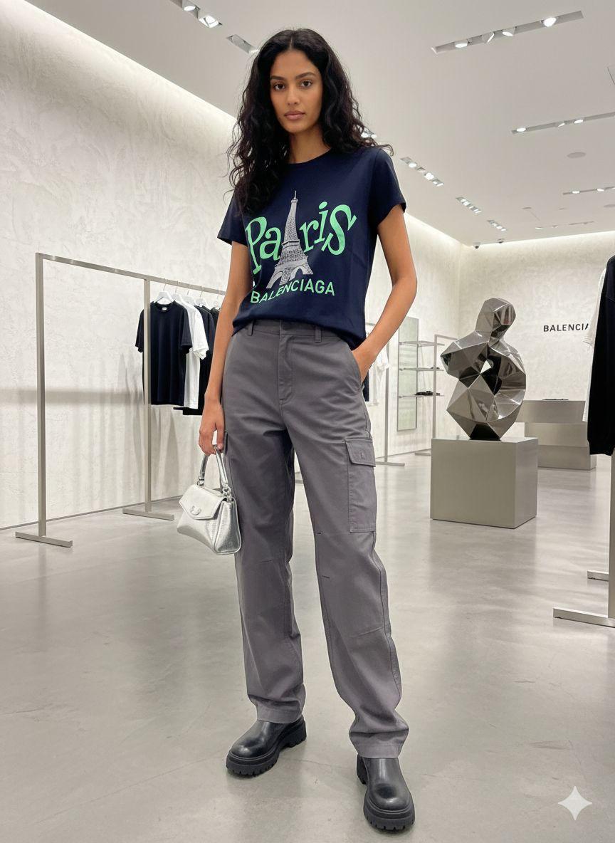 Balenciaga Navy western women's wear clothing tee