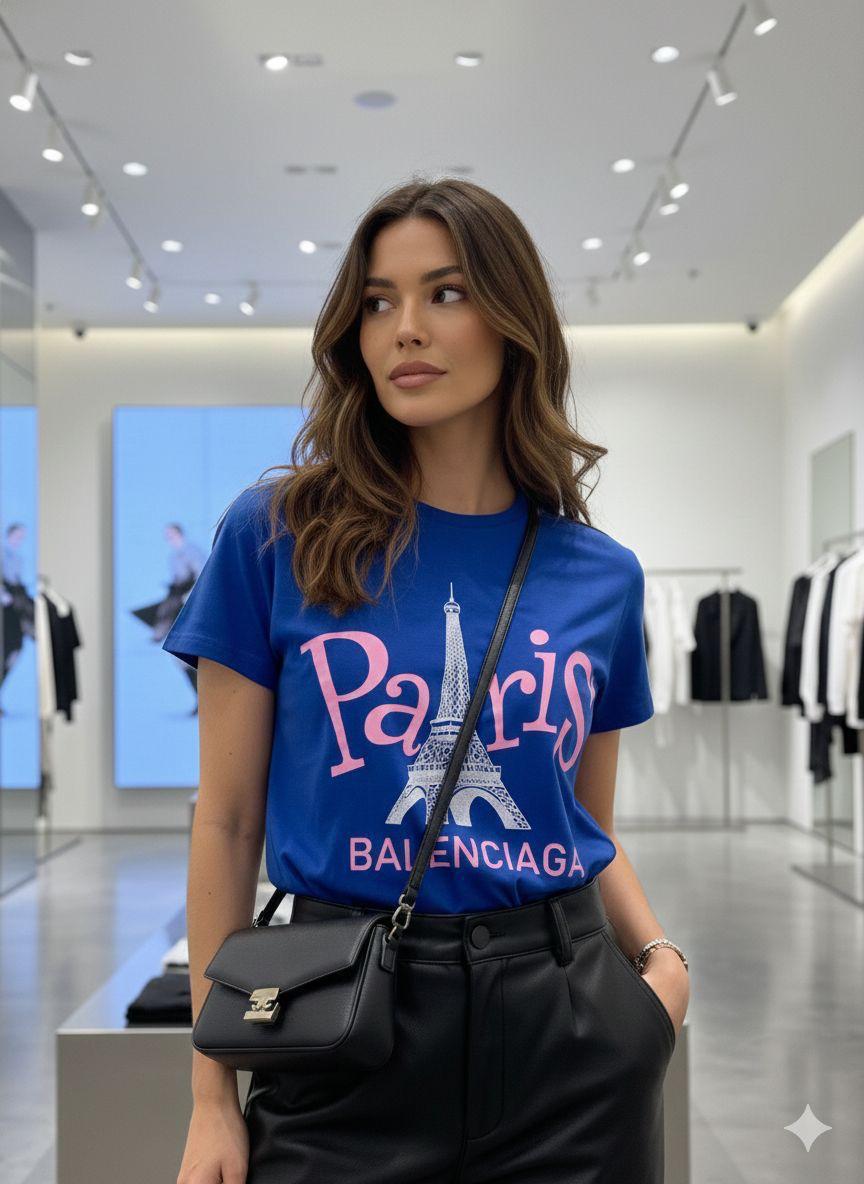 Balenciaga blue western women's wear clothing tee
