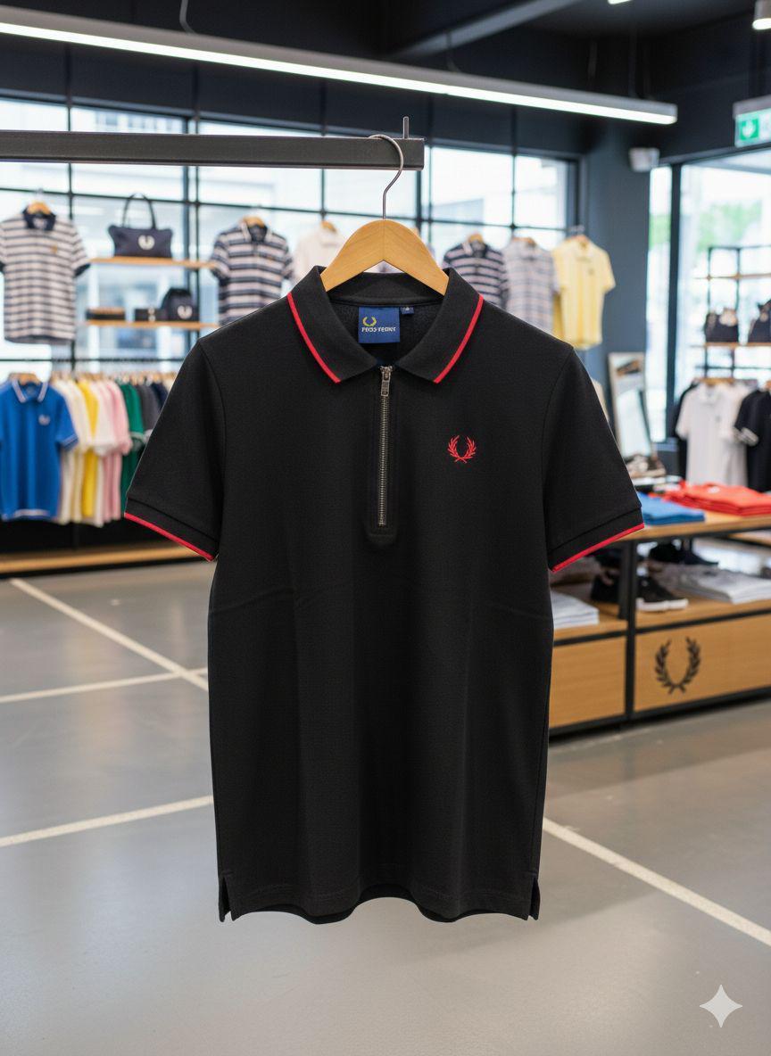 Fred Perry black women's polo t shirt premium Turkey cotton
