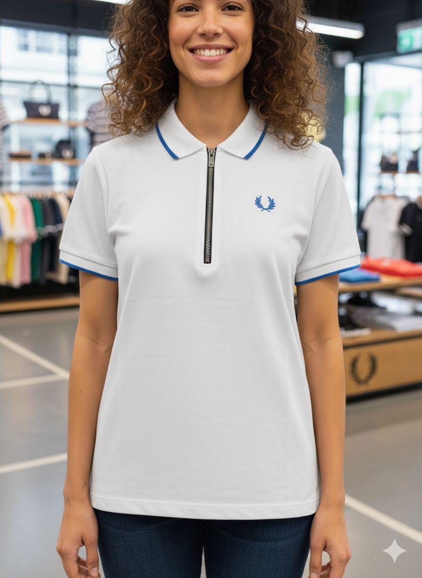 Fred Perry white western women's wear clothing polo tee
