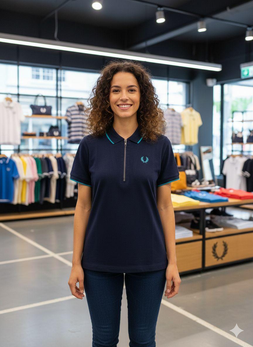 Premium blue women's t shirt collar regular fit with Matty fabric
