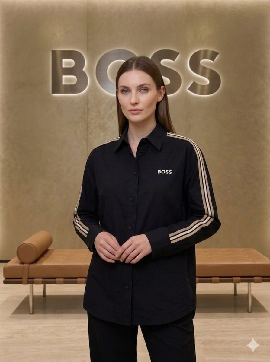 Boss black women's linen button up shirt premium cotton fabric
