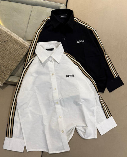 Boss women's linen shirts in white and black premium cotton fabric
