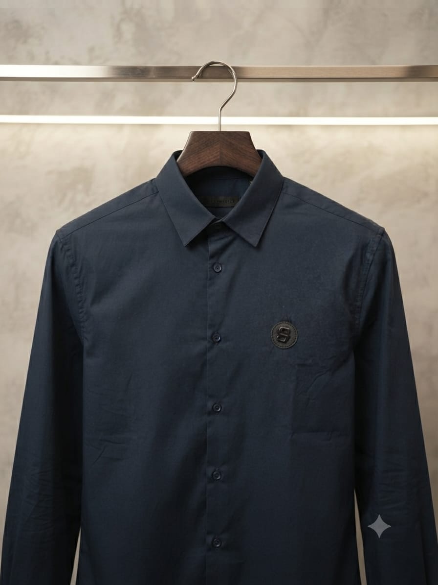 BALENCIAGA 2026 premium navy cotton shirt regular fit front view