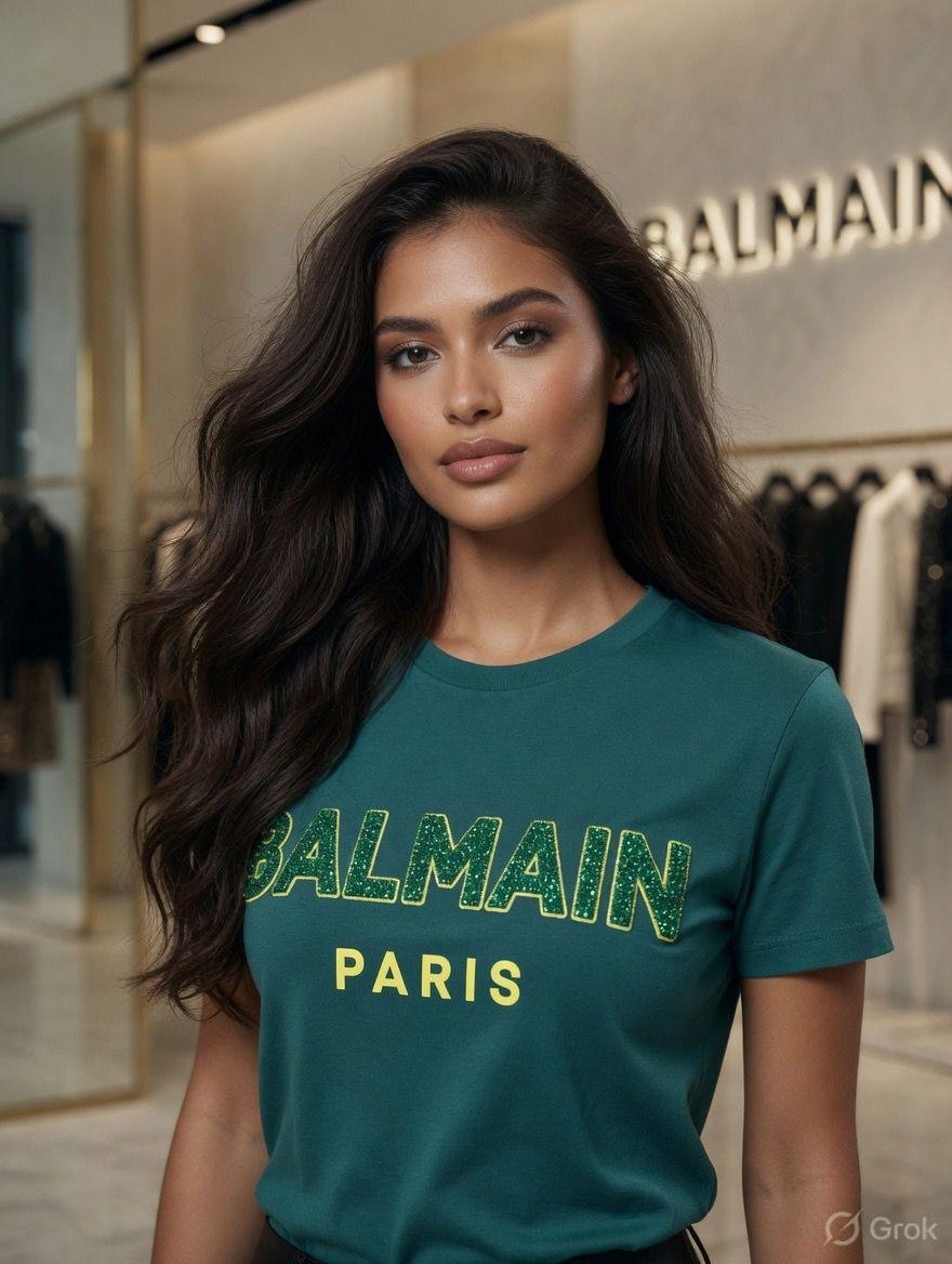 Balmain teal green western women's wear clothing tee

