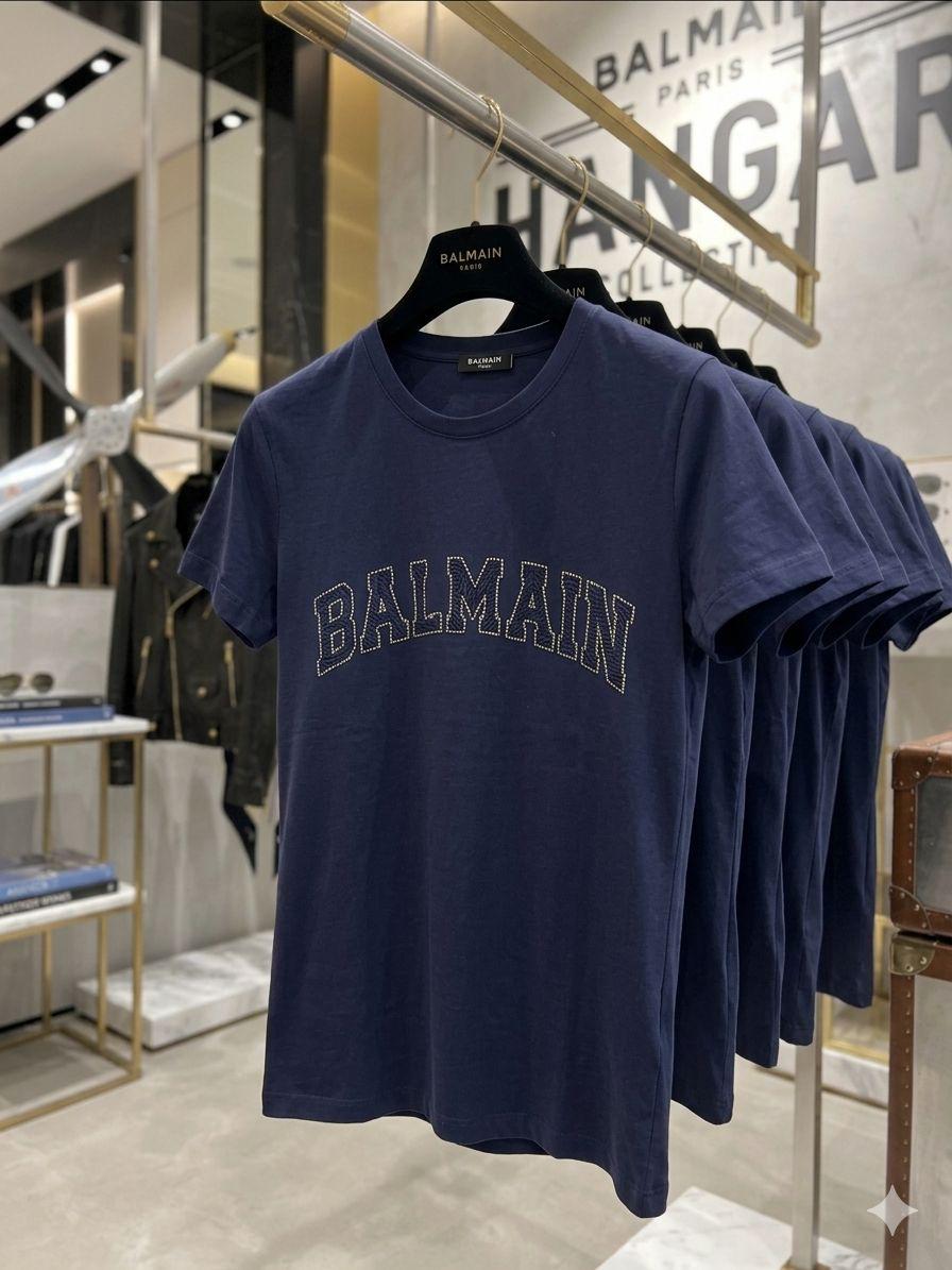 Navy blue womens summer tops Balmain women's wear

