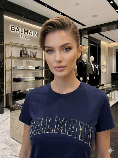 Balmain navy blue western women's wear clothing tee
