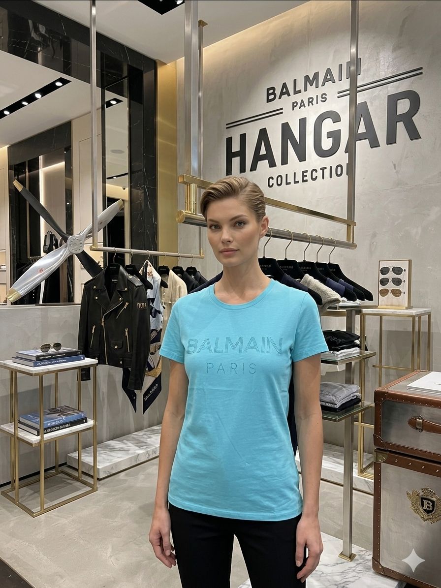 Balmain sky blue western women's wear clothing tee
