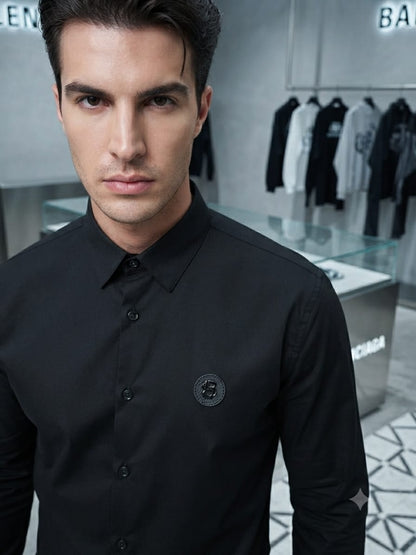 BALENCIAGA 2026 black shirt 100 percent cotton fabric close up
