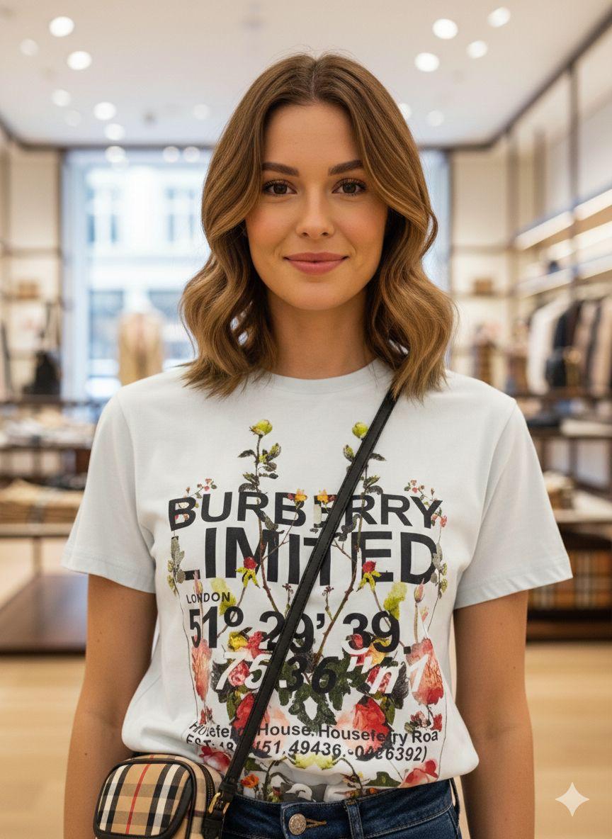 Burberry white western women's wear clothing premium tee
