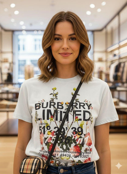 Burberry white western women's wear clothing premium tee
